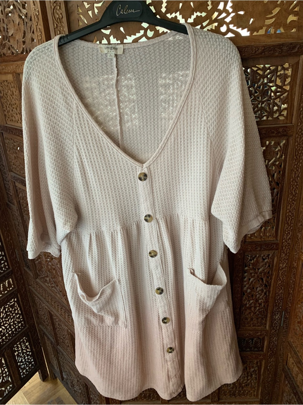 Umgee Cream Textured Button-Front Tunic Top